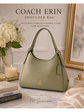 NEW Coach Erin Shoulder Bag Pistachio Pebbled Leather CAQ86 NWT HTF